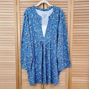 Woman Within Blue Floral Print Layered Look Tunic 2X (26-28)